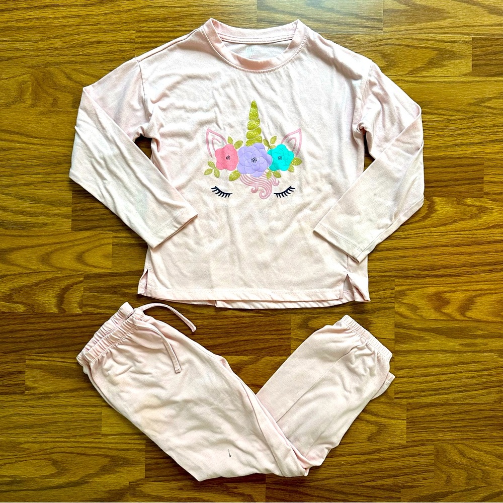 2pc GAP Sleep Girls Size 6 Long Sleeve Pajamas Set Pink Unicorn Polyester READ